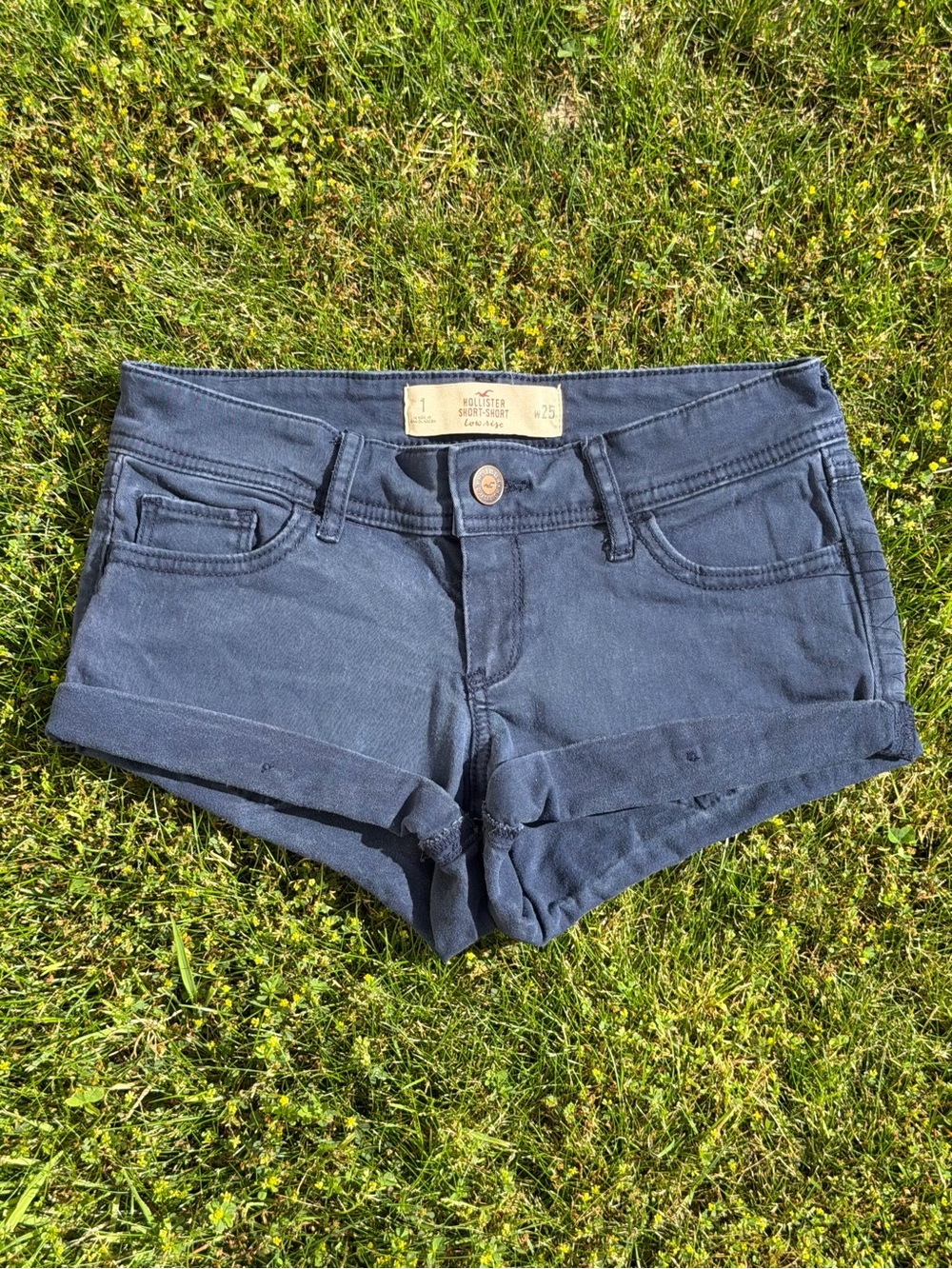 Vintage Y2K Hollister Low Rise Micro Twill Shorts Blue Cuffed Size 1 W25